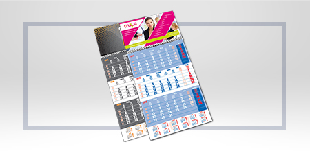 Calendare triptice 12 file, format desfasurat 300/570 mm, file 300/420 mm, personalizare clapa  300/150 mm